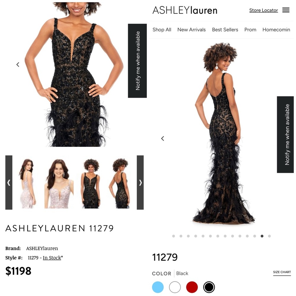 Ashley Lauren Black Backless Feathered Dress